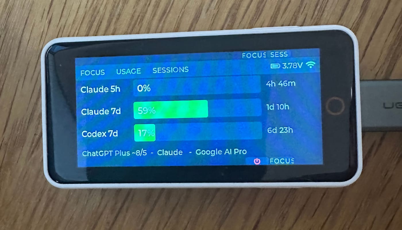 LilyGO T-Display-S3-Pro running the AgentDeck usage page