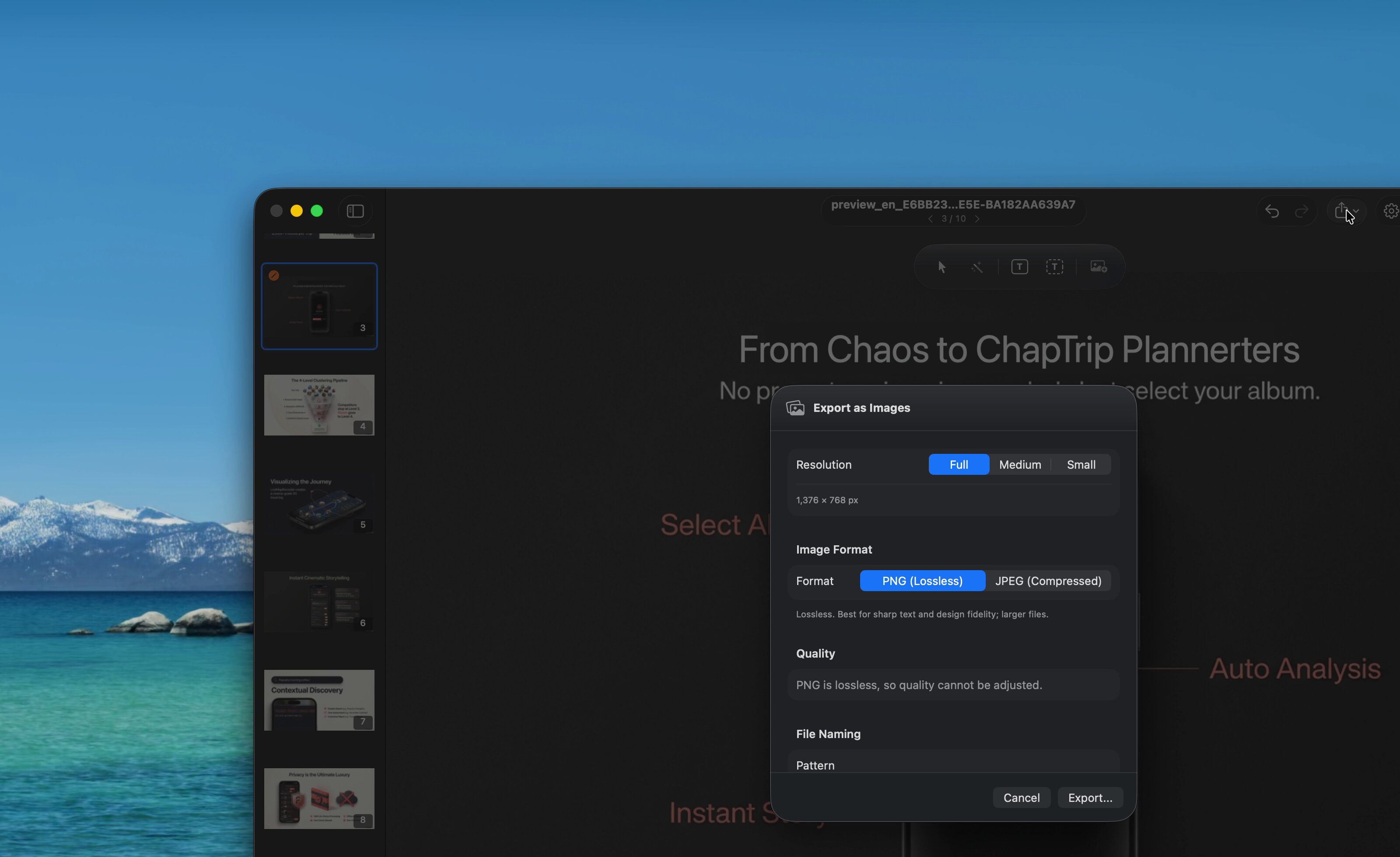 Export as Images dialog